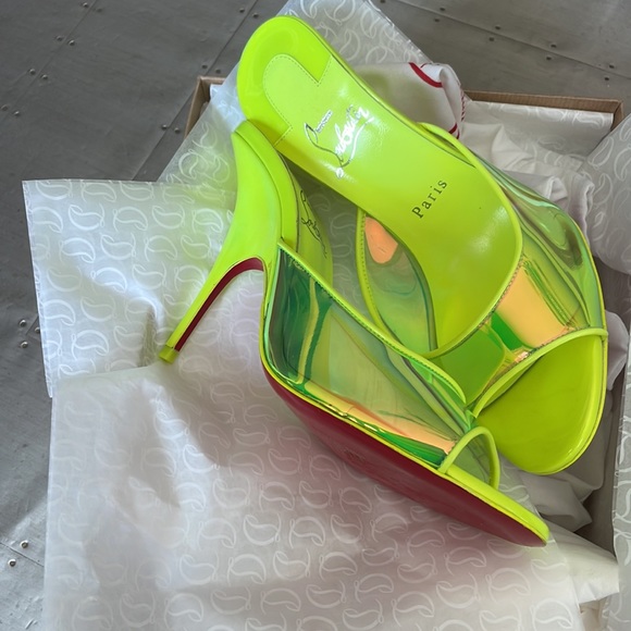 Christian Louboutin just arch 100mm fluo yellow neon stiletto sandal sz 39.5 - Picture 12 of 13